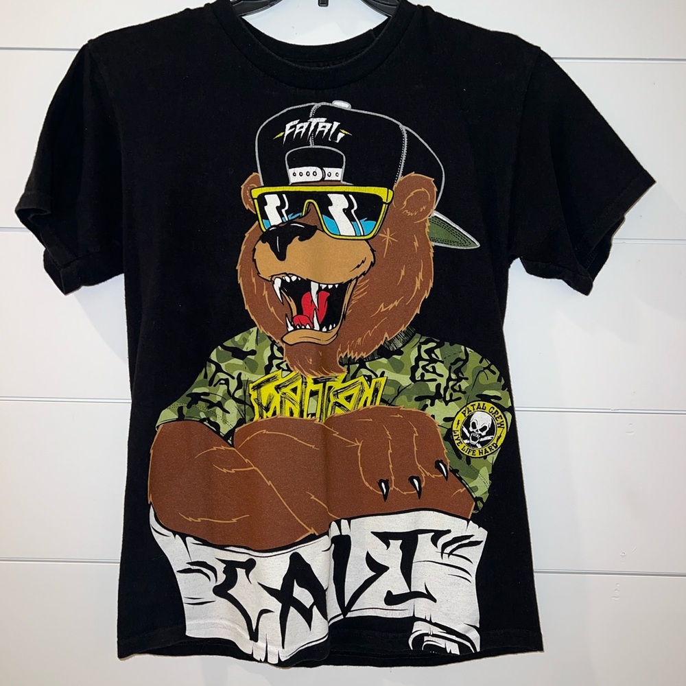 Fatal Men’s Small Black Smokey Bear Cali Tshirt  Double Sided Graphic Streetwear